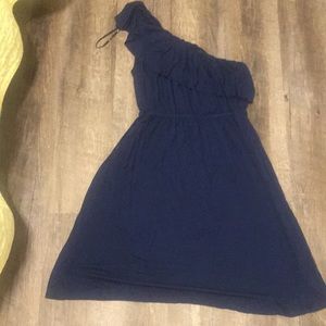 Blue one shoulder ruffle dress